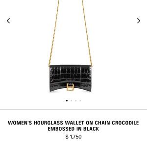 Baleciaga hourglass wallet on chain black croc